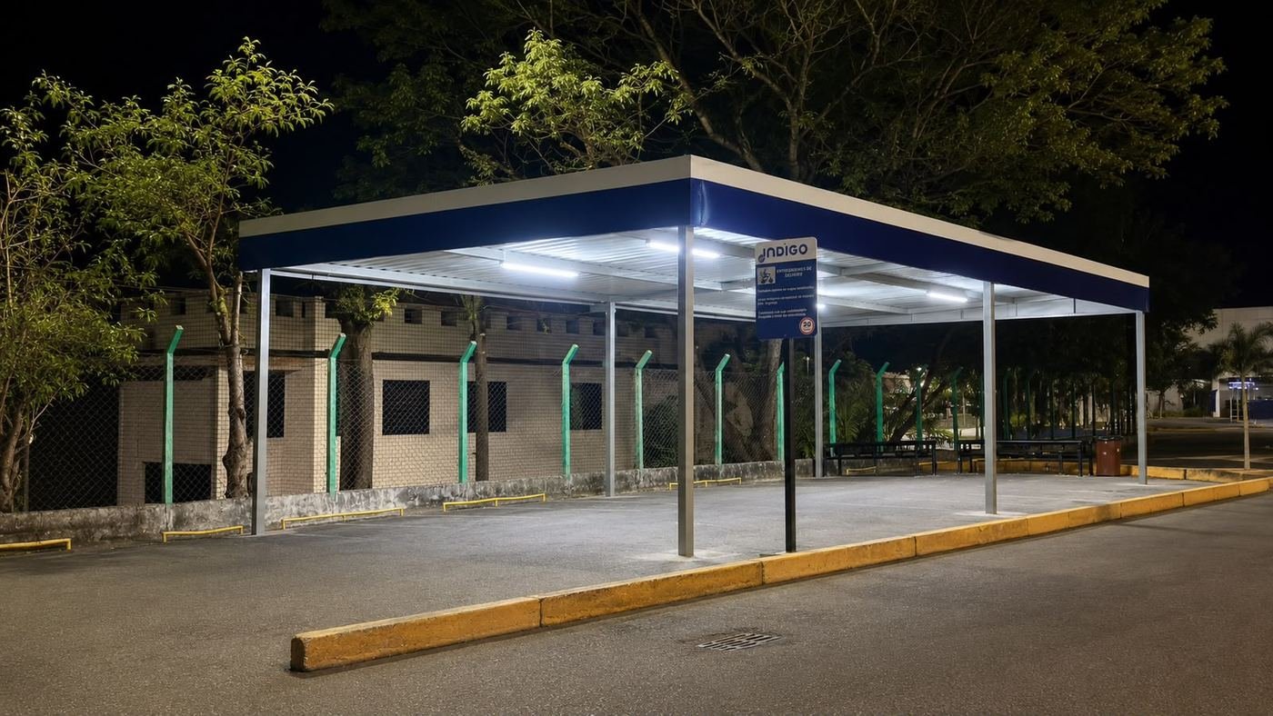 Indigo, Taubaté Shopping, Cobertura com iluminação LED integrada, obra executada pela FBM Dourado